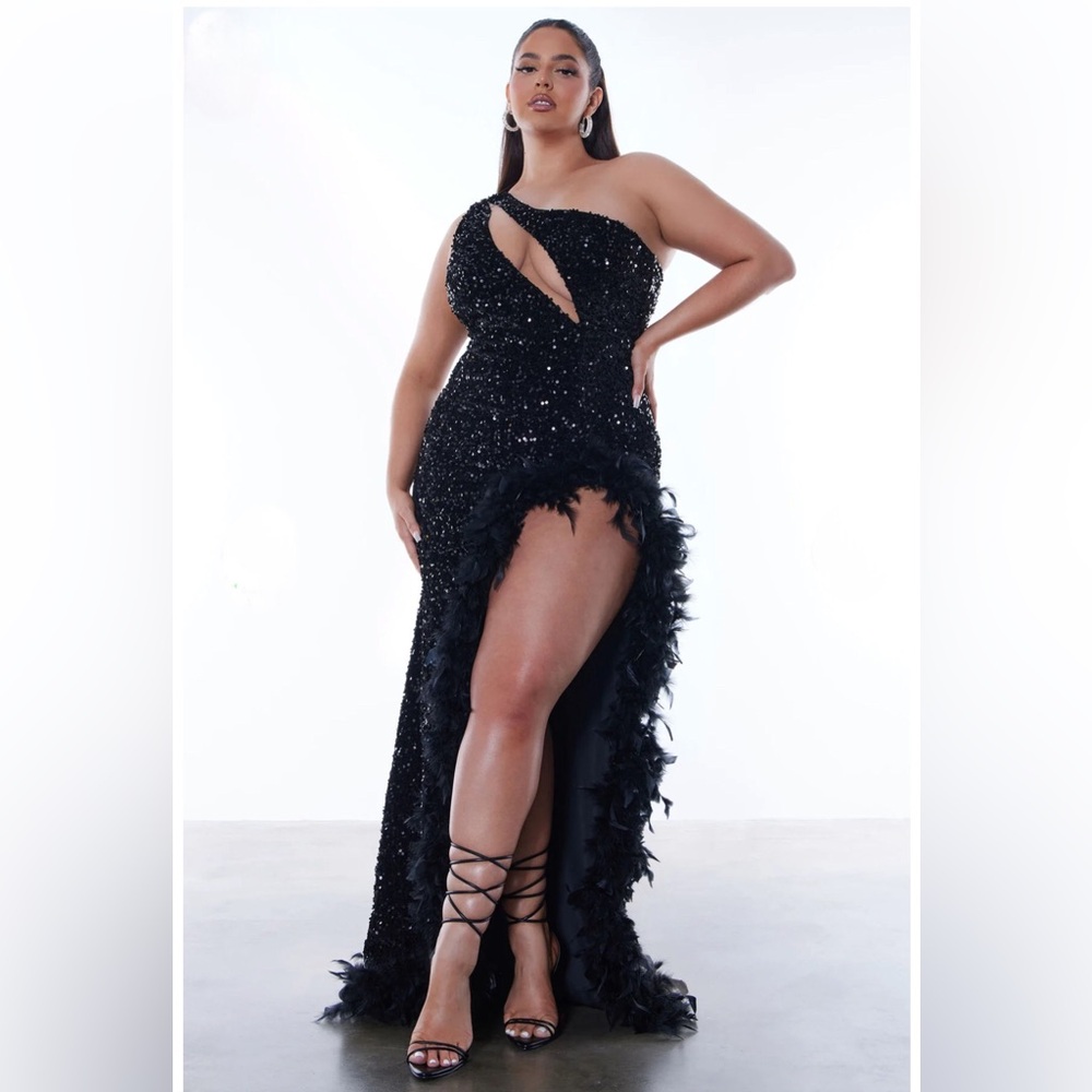 Black Sequin One-Shoulder Gown